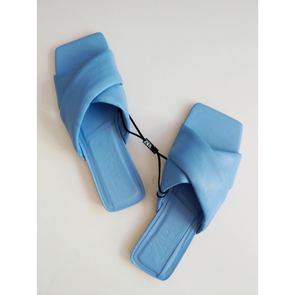 Zara flat leather padded blue sandals - Picture 6 of 7